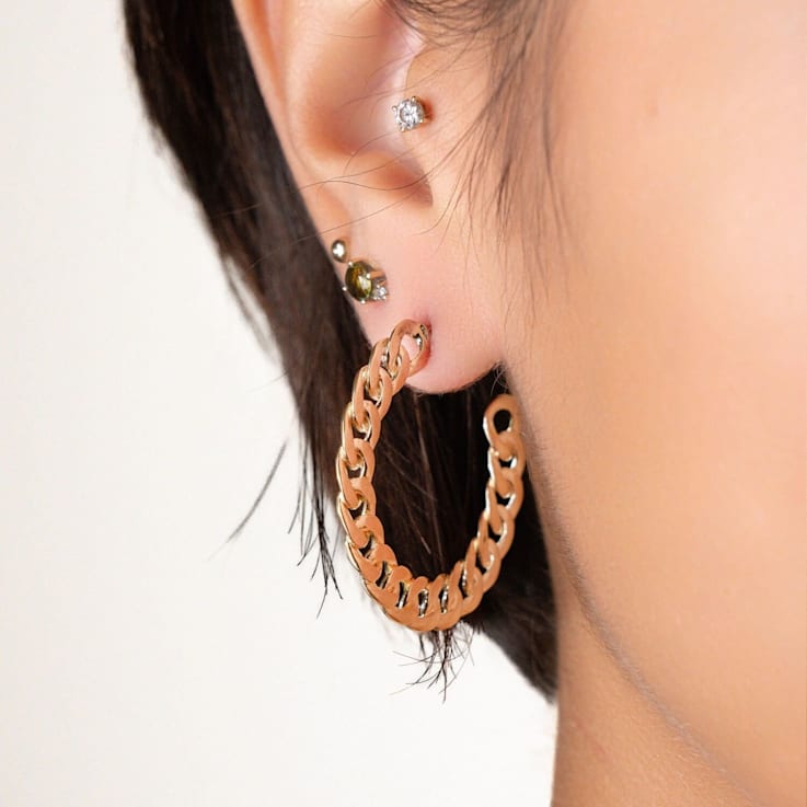 14K Yellow Gold Over Brass Flat Curb Link Acrylic Hoops