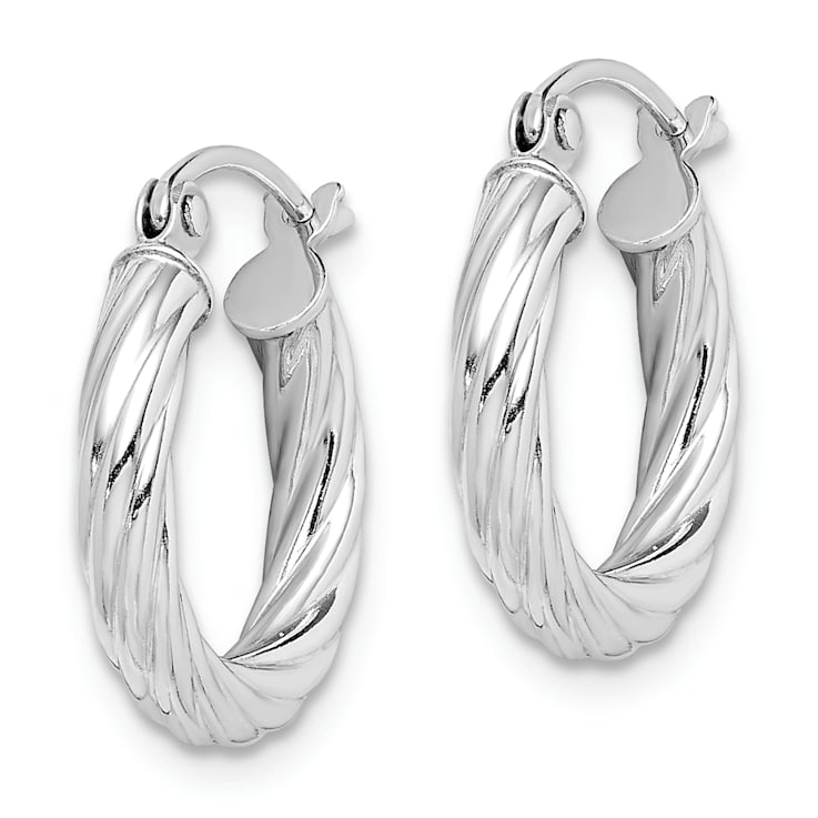 Rhodium Over Sterling Silver 2.7x15mm Twisted Hoop Earrings