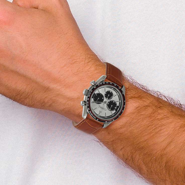 Chisel Men's 42mm Stainless Steel Leather Band Chronograph Watch