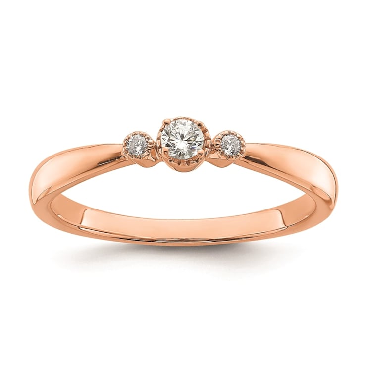 14K Rose Gold Petite Beaded Edge Round Diamond Ring 0.1ctw