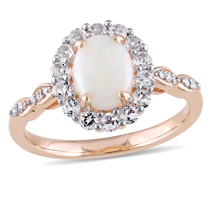 Opal, White Topaz and Diamond 14K Rose Gold Ring 1.52ctw