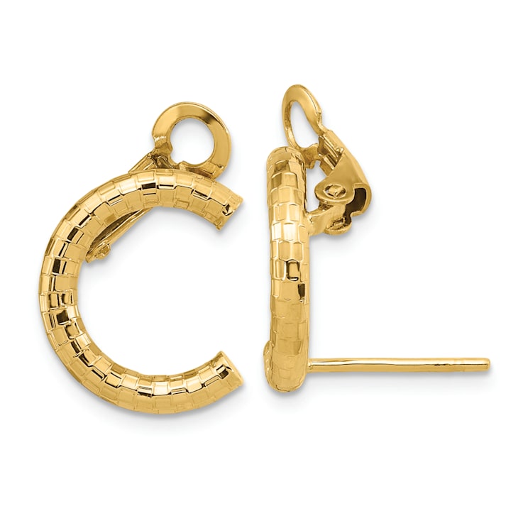 14k Yellow Gold Polished and Textured U Shape Clip On Stud Earrings