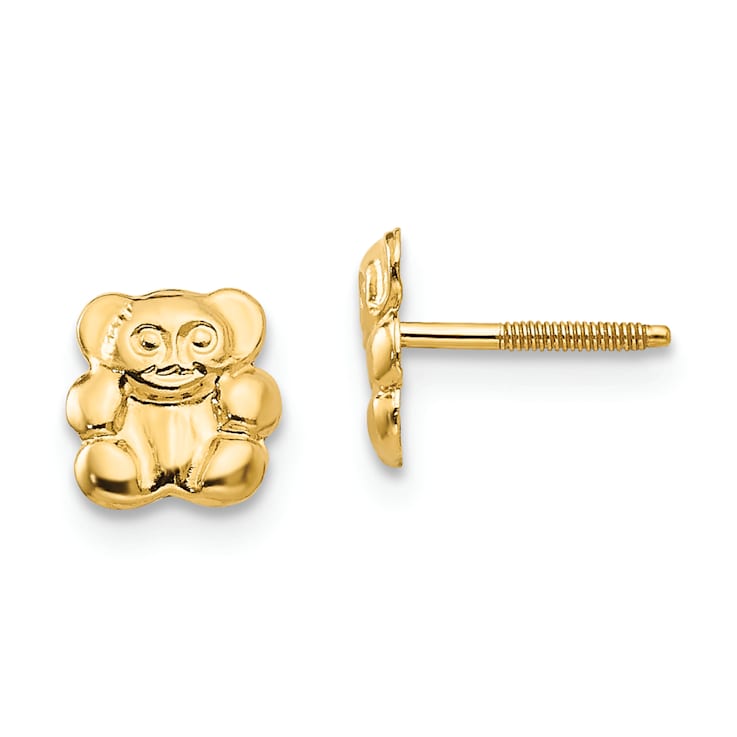 14k Yellow Gold Children's Polished 6mm Teddy Bear Stud Earrings