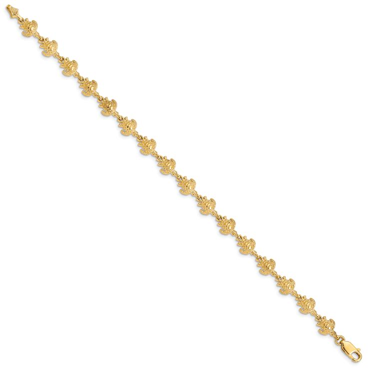 14k Yellow Gold Polished and Textured Turtle Link Bracelet