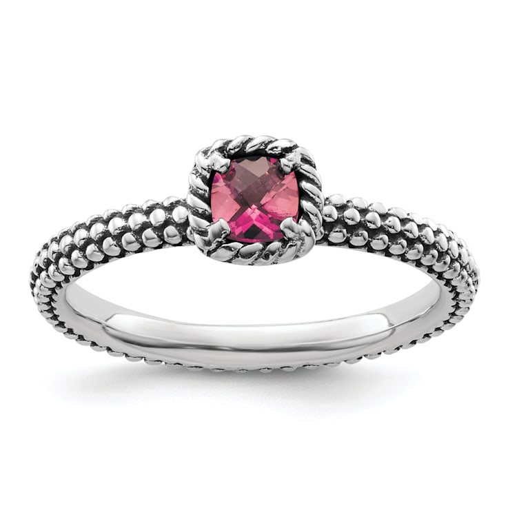 Sterling Silver Stackable Expressions Checker-cut Pink Tourmaline Ring 0.24ctw