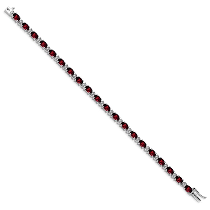Rhodium Over 14k White Gold Oval Garnet and Diamond Bracelet