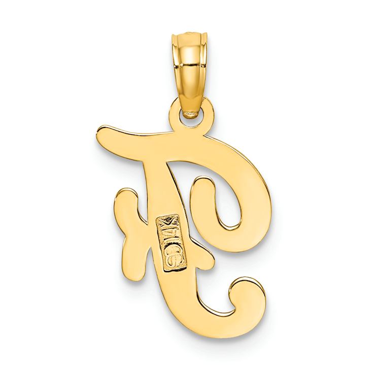 14k Yellow Gold Script Letter F Initial Pendant