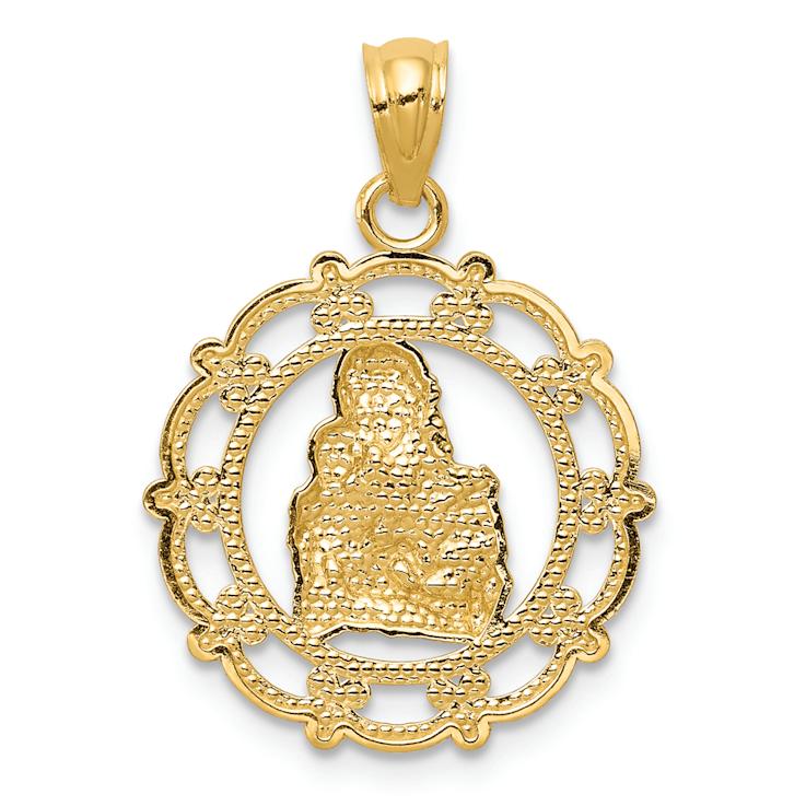 14k Two-tone Gold Textured Mother Holding Baby in Circle Pendant