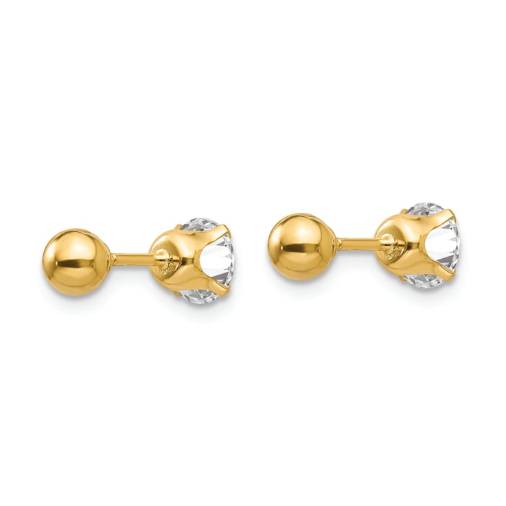 14K Yellow Gold Polished Reversible 5mm Cubic Zirconia and Ball Earrings