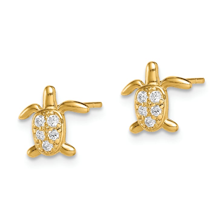 14K Yellow Gold Cubic Zirconia Turtle Post Earrings
