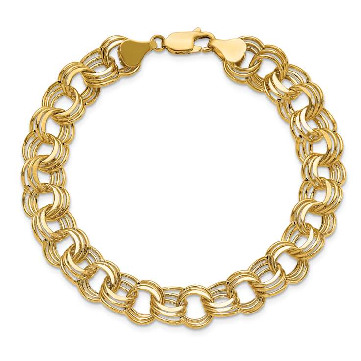 14k Yellow Gold 9.5mm Triple Link Charm Bracelet