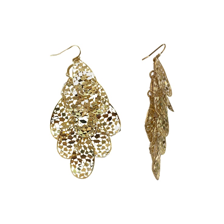 Gold Tone Filigree Drop Cluster Earring