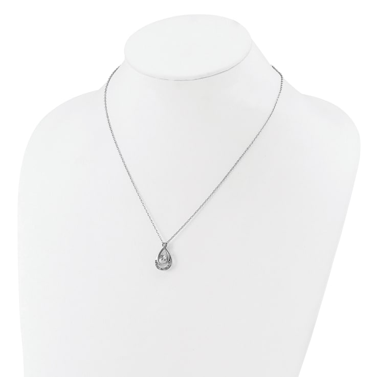 Rhodium Over Sterling Silver Polished Vibrant Cubic Zirconia Teardrop Necklace