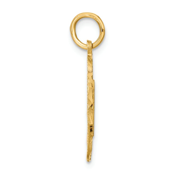 14k Yellow Gold Brushed and Diamond-Cut Number 18 Oval Pendant