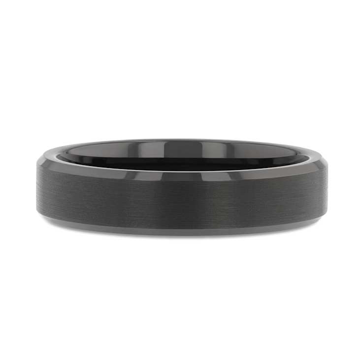 ELISE Black Tungsten Ring with Polished Beveled Edges and Brush Finished
Center 4mm
