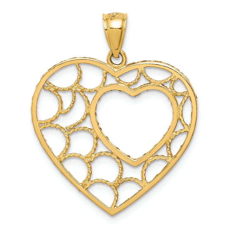 14k Yellow Gold Diamond-Cut Heart Pendant