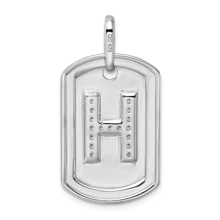 Rhodium Over 14k White Gold Diamond Initial H Dog Tag Charm