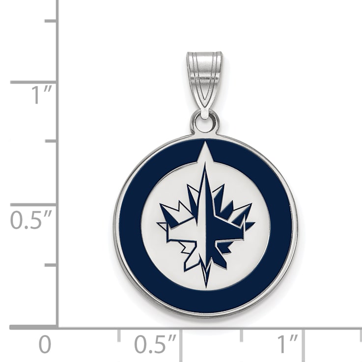 Rhodium Over Sterling Silver NHL LogoArt Winnipeg Jets Large Enamel Pendant