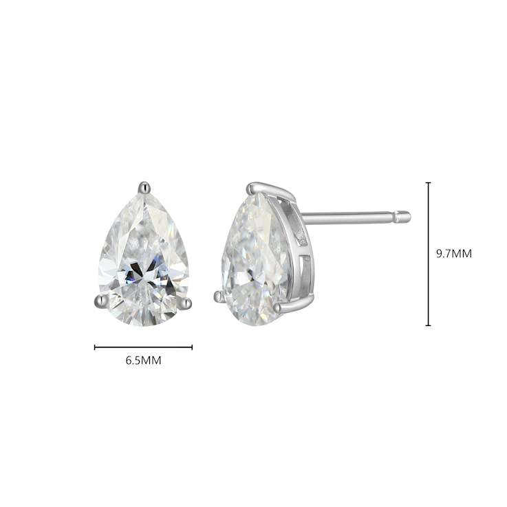 Pear Shape Moissanite Platineve Stud Earrings 3.00ctw DEW