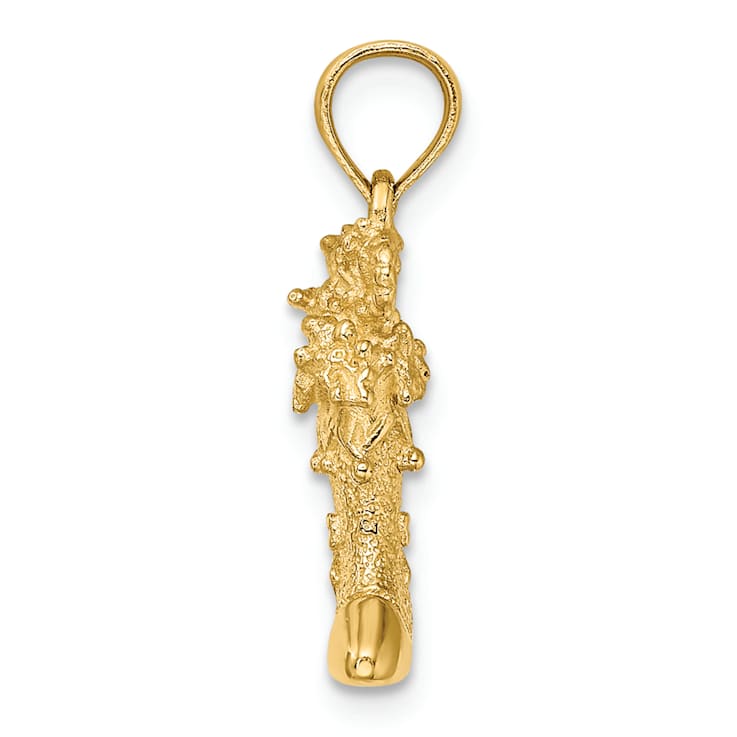 14k Yellow Gold Solid 3D Polished and Textured Christmas Stocking Pendant