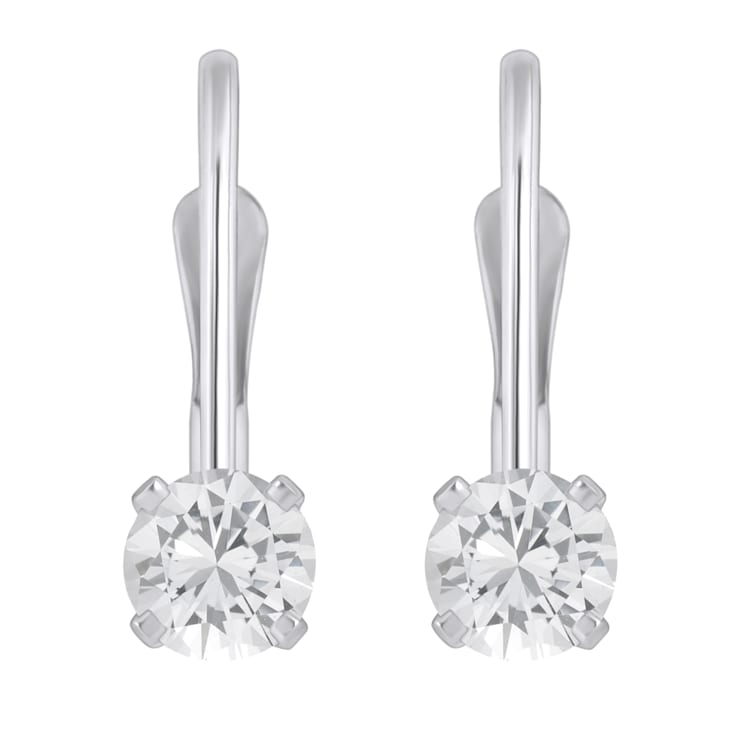 4mm Round White Topaz Rhodium Over 14k White Gold Drop Earrings