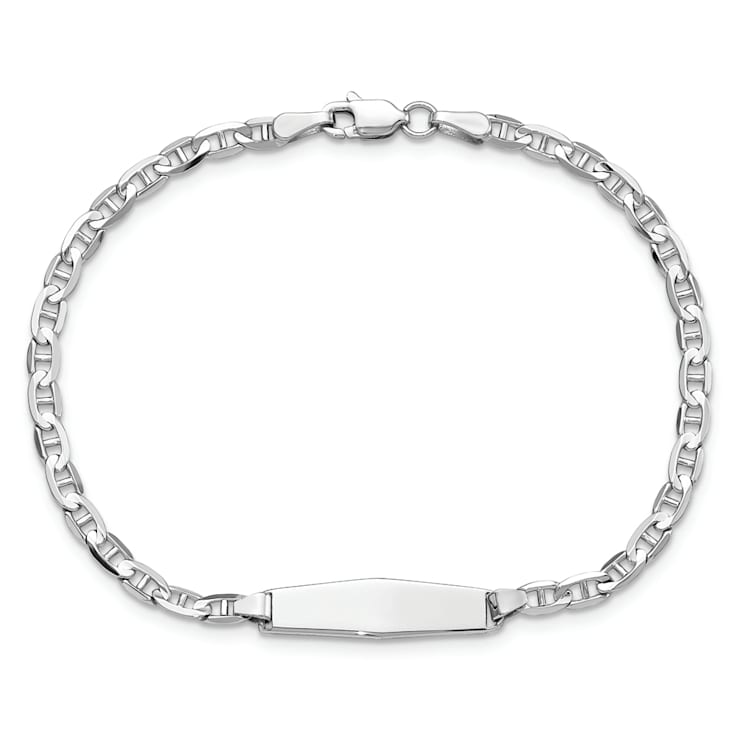 Rhodium Over 14k White Gold Soft Diamond Shape Mariner Link ID Bracelet