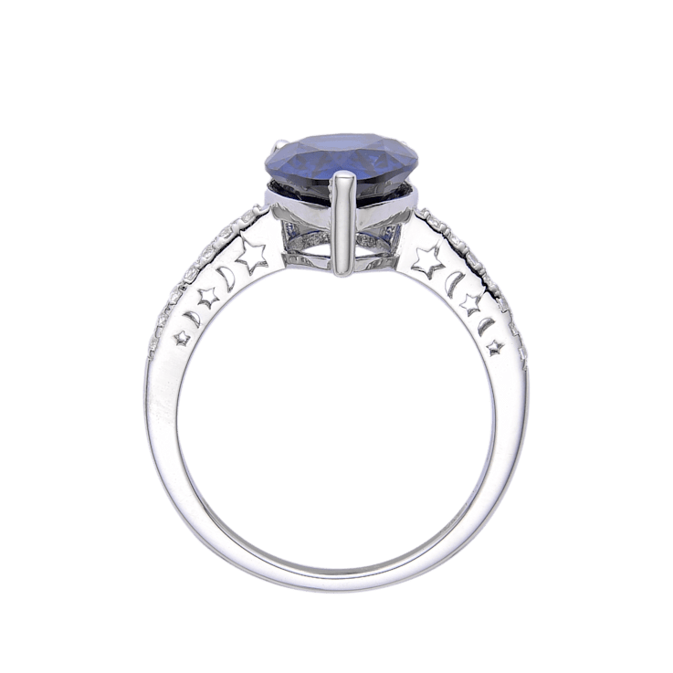 Pear Shape Lab Created Blue Sapphire and White Topaz Rhodium Over
Sterling Silver Ring