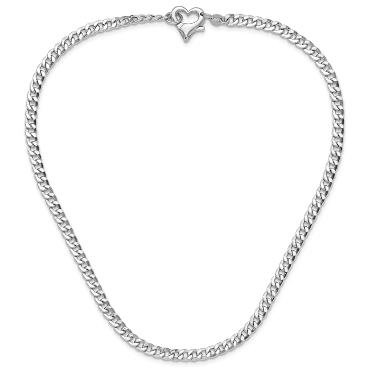 Rhodium Over Sterling Silver Heart Clasp Fancy Diamond-cut Curb
16.5-inch Necklace
