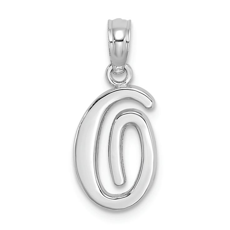 Rhodium Over 14k White Gold Polished Script Letter O Initial Pendant
