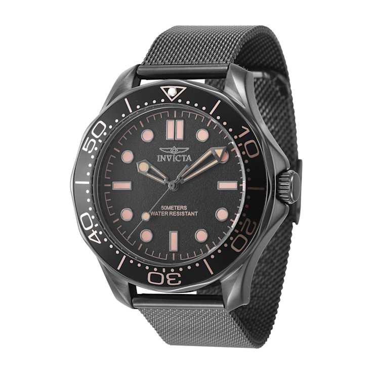 Invicta Pro Diver 44mm Black Dial Mesh Band Quartz Watch