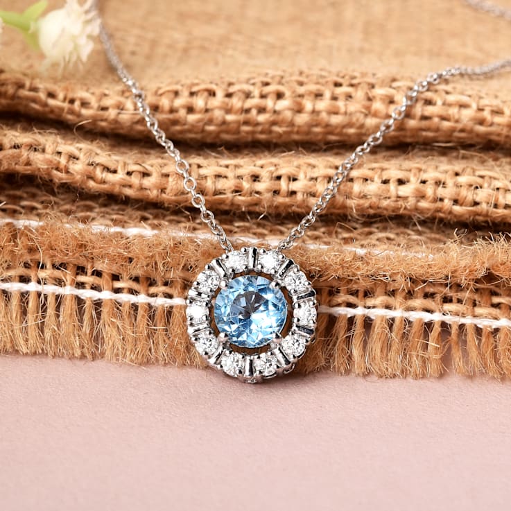 Swiss Blue Topaz Birthstone Necklace with Moissanite Accents Sterling
Silver  Pendant with Chain
