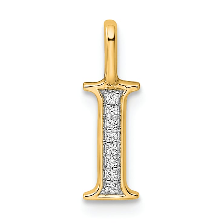 14K Yellow Gold Diamond Letter I Initial Pendant
