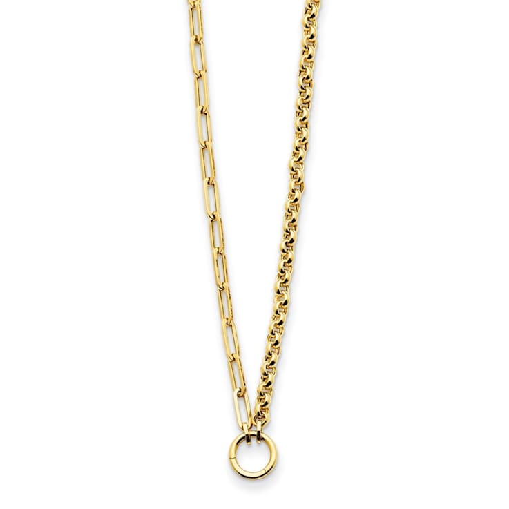 14K Yellow Gold Rolo and Paperclip Link 16-inch Lariat Necklace