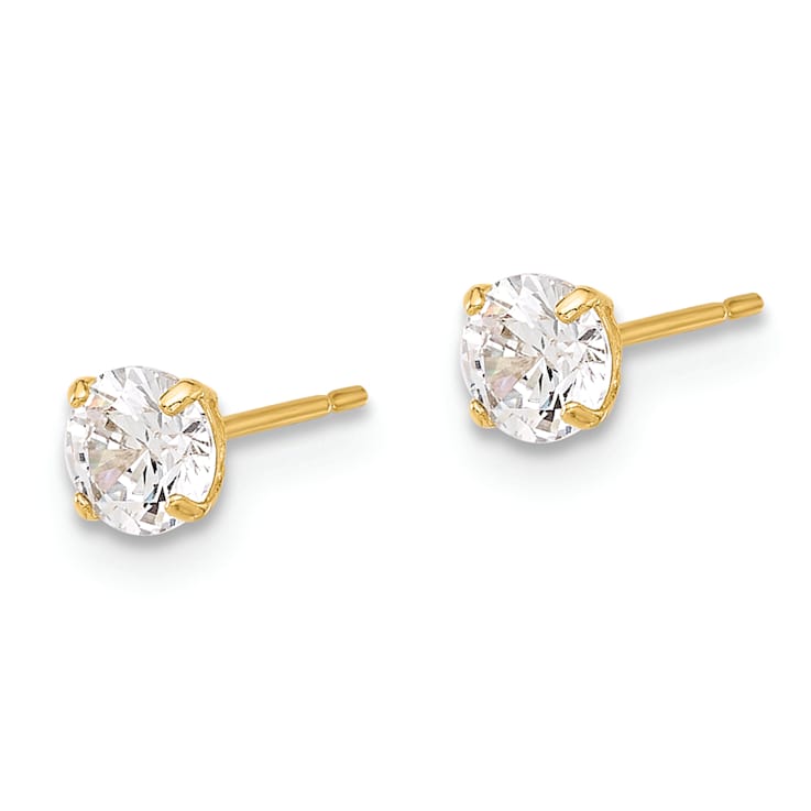 10k Yellow Gold 4mm Polished Cubic Zirconia Stud Earrings