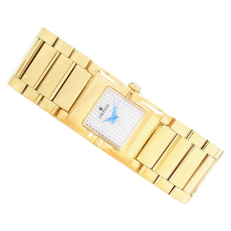 Croton Gold Tone Swiss Parts Bracelet Watch with Square Cubic Zirconia
Pave Dial