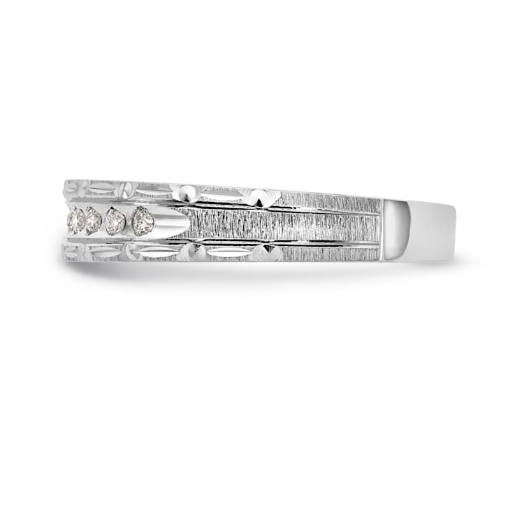 Rhodium Over 14K White Gold AA Quality Trio Ladies Wedding Band 0.09ctw