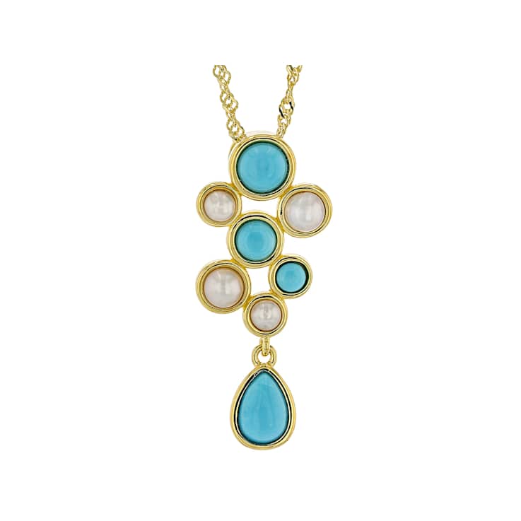 Turquoise And Cultured Seed Pearl Pendant Necklace In 18K Gold Over
Sterling Silver