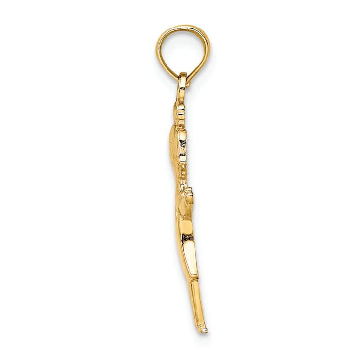 14k Yellow Gold Solid Polished Girl with Pig-Tails Pendant