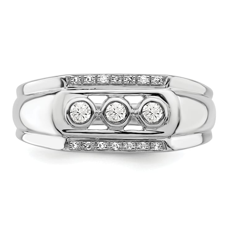Rhodium Over 14K White Gold Lab Grown Diamond Men's Ring