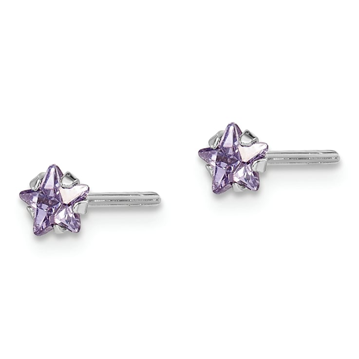 Sterling Silver Rhodium-plated Purple CZ Star Children's Stud Earrings
