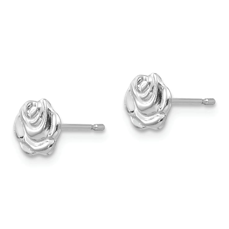 Rhodium Over 14k White Gold Polished Rose Post Earrings