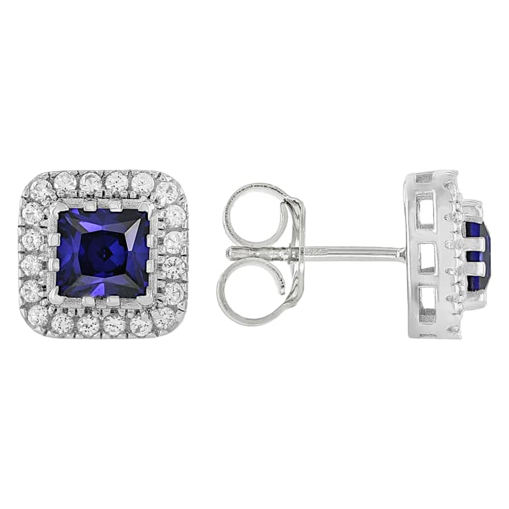 Everyday Lab-Created Sapphire Blue And White Stud Earrings In Platinum
Over Sterling Silver