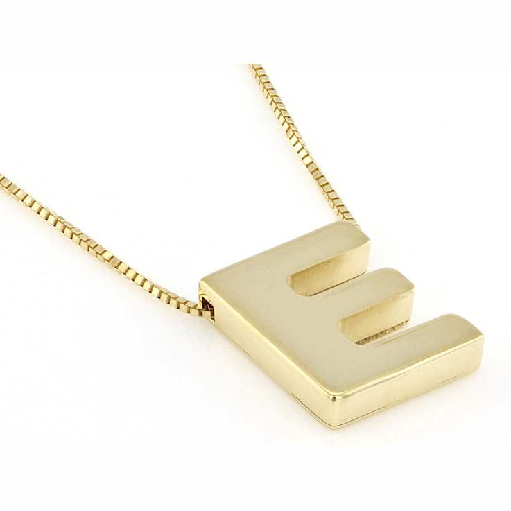 Block Letter E Initial Necklace In 10K Yellow Gold