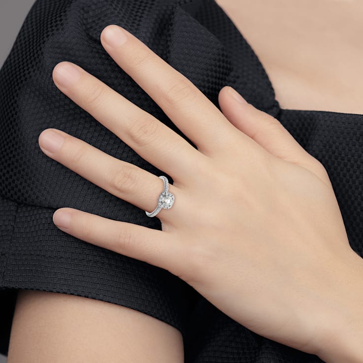 Rhodium Over 14K White Gold Eternal Promise Lab Grown Diamond Halo Ring