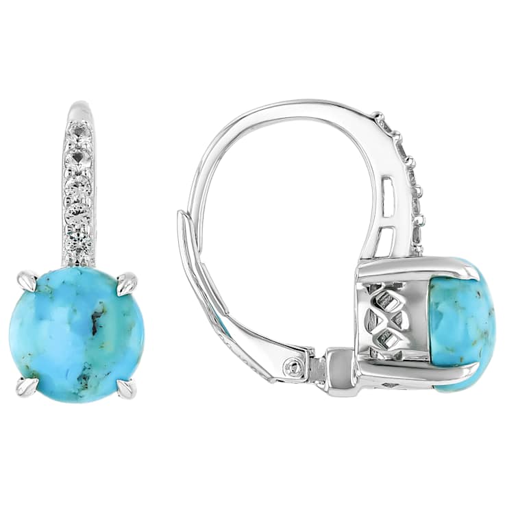 Turquoise And Sapphire Solitaire Hoop Earrings In Sterling Silver