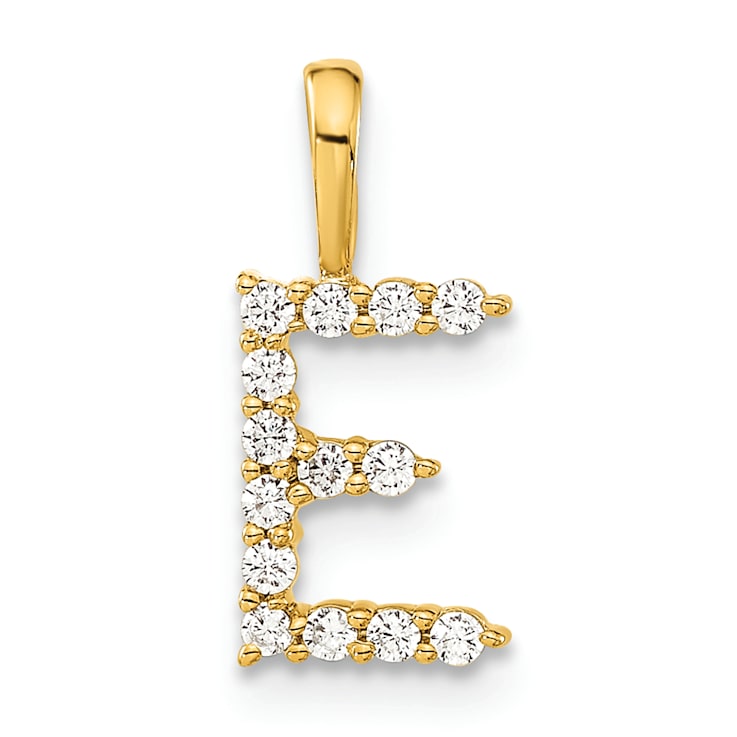 14K Yellow Gold Lab Grown Diamond Letter E Initial Pendant