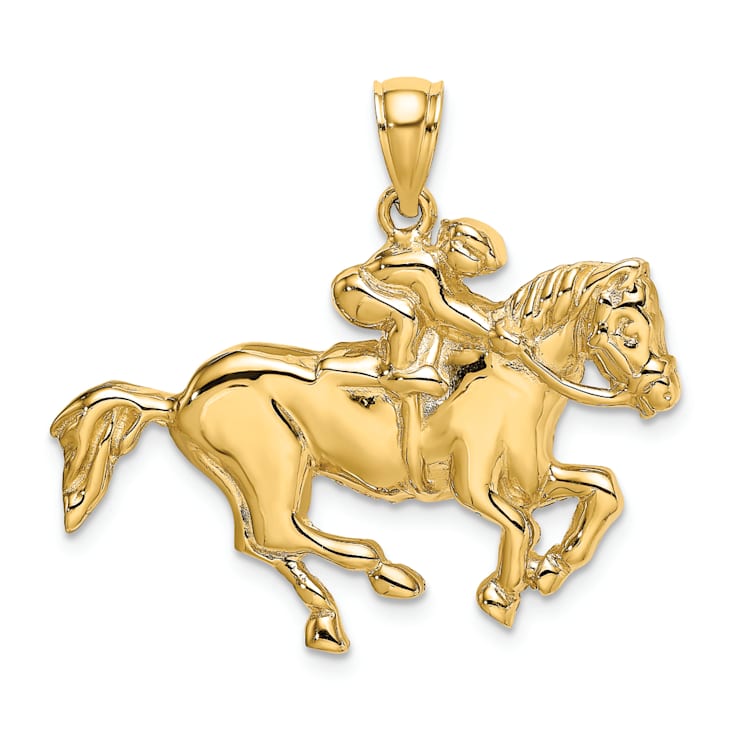 14k Yellow Gold Jockey on Horse Pendant