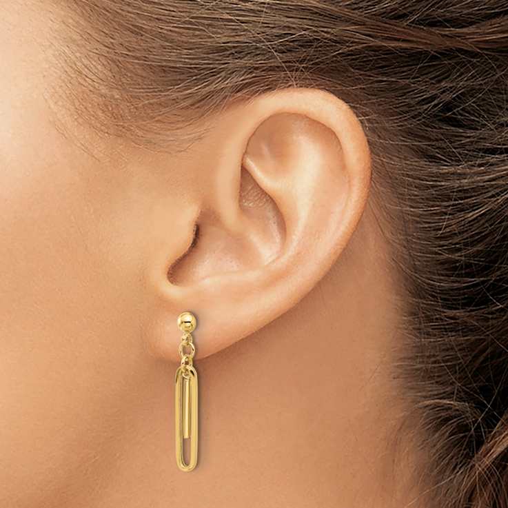 14k Yellow Gold Polished Paperclip Dangle Earrings