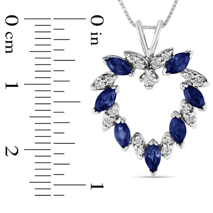 Blue Sapphire and White Diamond Heart Shape Pendant in 14k White Gold