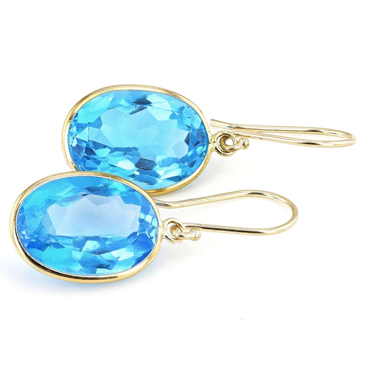 Swiss Blue Topaz 14K Yellow Gold Dangle Earring 14.00ctw